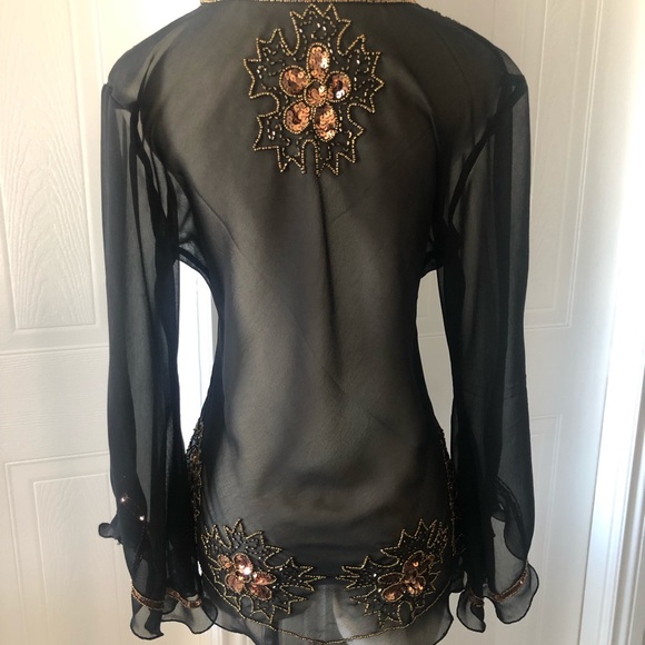 Sheer Top with Copper Sequin Detail and Bell Sleeves - Picture 3 of 5